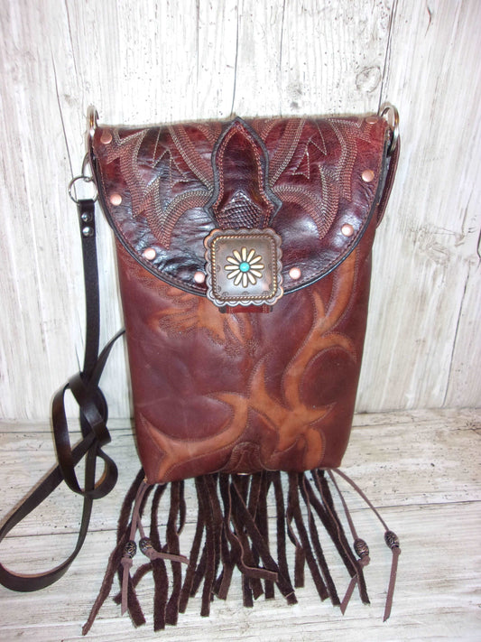 Cowboy Boot Crossbody Fringe Hipster Bag HP966 handcrafted from cowboy boots. Shop all unique leather western handbags, purses and totes at Chris Thompson Bags