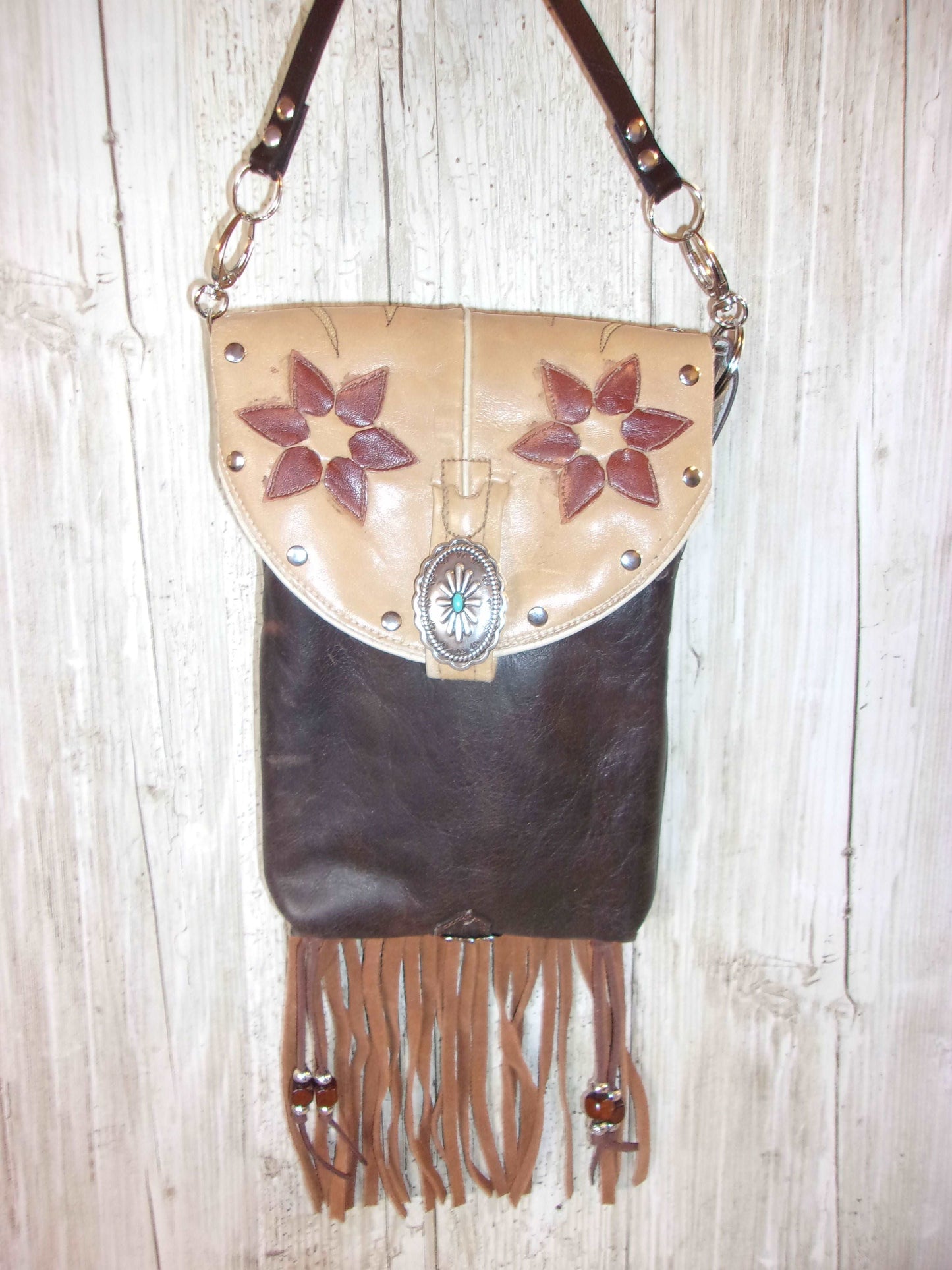 Cowboy Boot Crossbody Fringe Hipster Bag HP967 handcrafted from cowboy boots. Shop all unique leather western handbags, purses and totes at Chris Thompson Bags