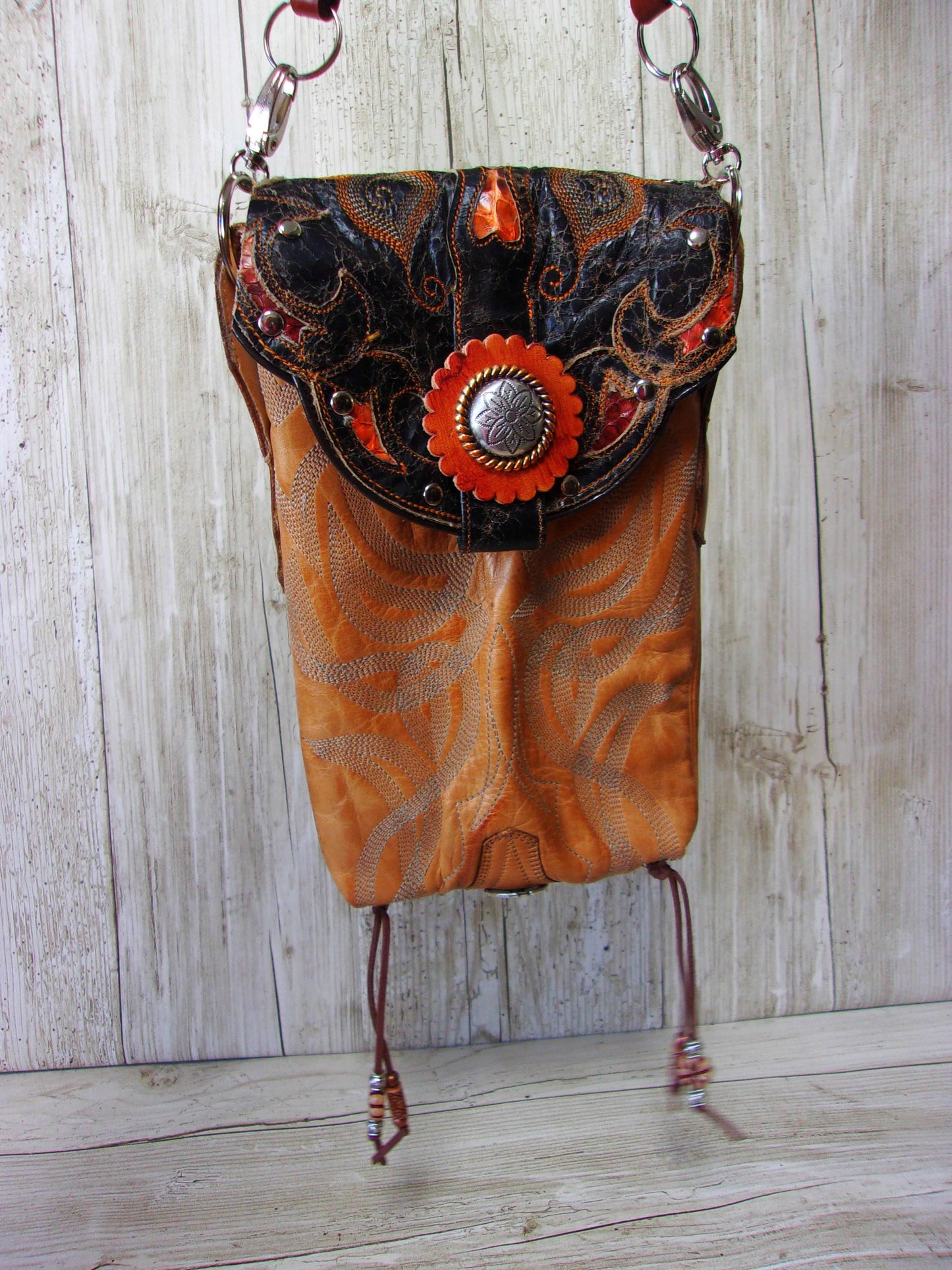 Cowboy Boot Crossbody Hipster Purse HP796 handcrafted from cowboy boots. Shop all unique leather western handbags, purses and totes at Chris Thompson Bags