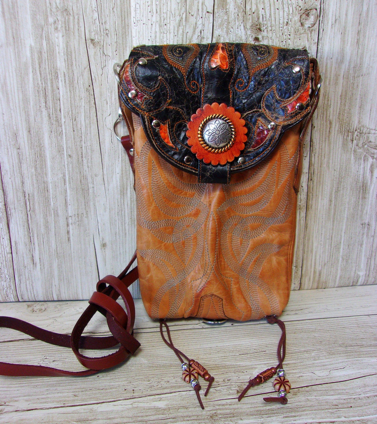 Cowboy Boot Crossbody Hipster Purse HP796 handcrafted from cowboy boots. Shop all unique leather western handbags, purses and totes at Chris Thompson Bags