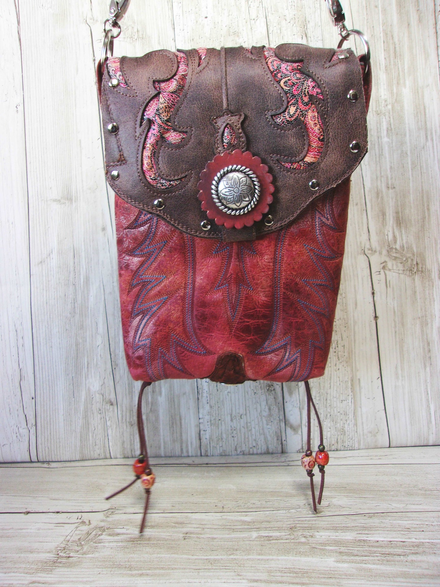 Cowboy Boot Crossbody Hipster Purse HP827 handcrafted from cowboy boots. Shop all unique leather western handbags, purses and totes at Chris Thompson Bags