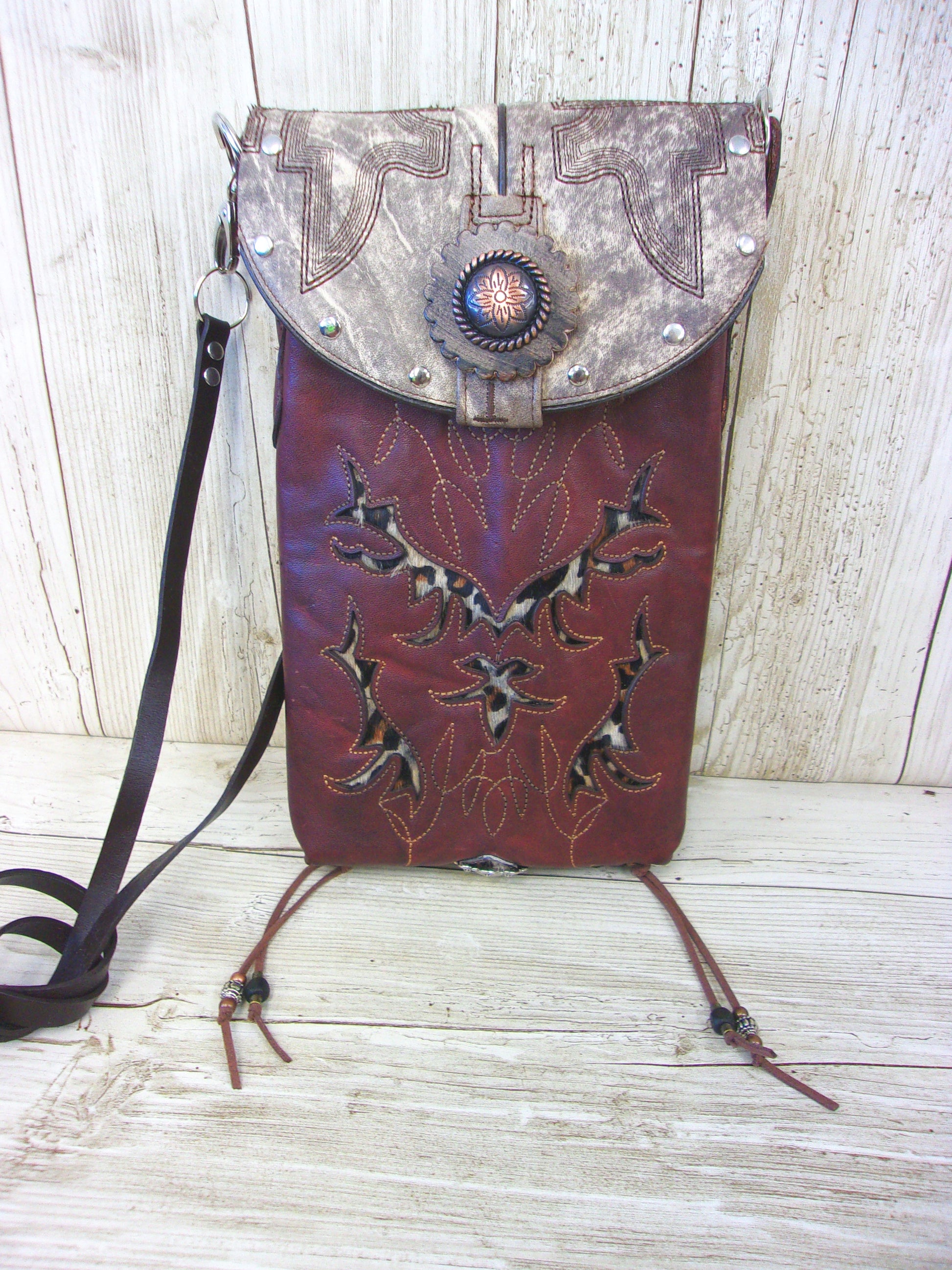 Cowboy Boot Crossbody Hipster Purse HP895 handcrafted from cowboy boots. Shop all unique leather western handbags, purses and totes at Chris Thompson Bags