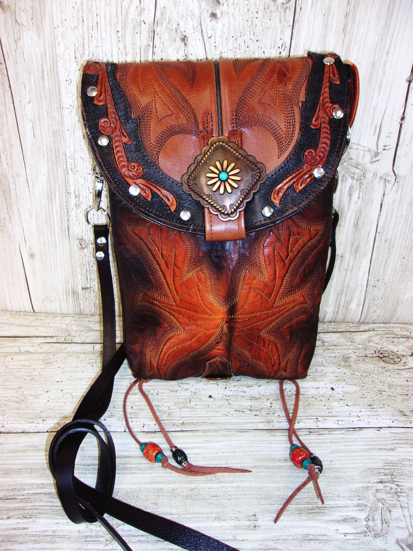 Cowboy Boot Crossbody Hipster Purse HP986 handcrafted from cowboy boots. Shop all unique leather western handbags, purses and totes at Chris Thompson Bags