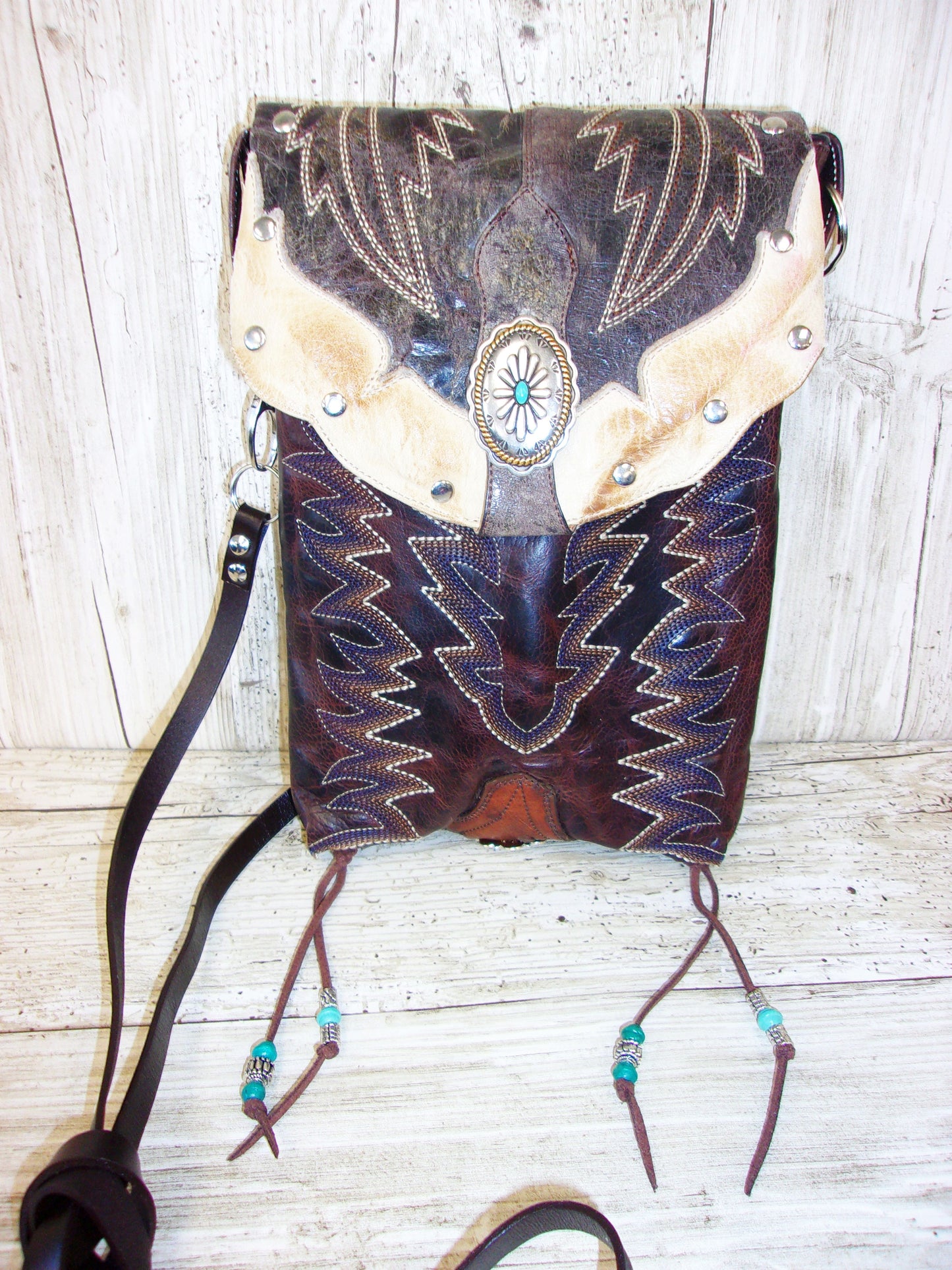 Cowboy Boot Crossbody Hipster Purse HP992 handcrafted from cowboy boots. Shop all unique leather western handbags, purses and totes at Chris Thompson Bags