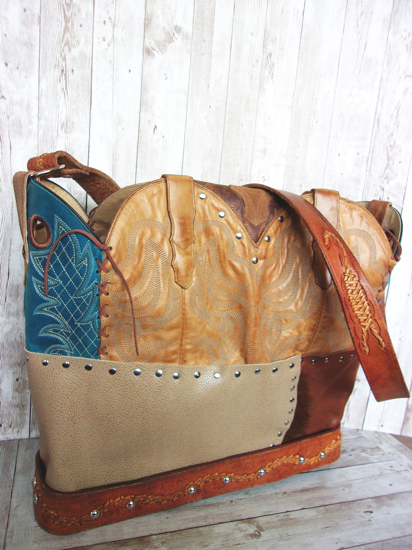 Cowboy Boot Laptop Tote LT38 handcrafted from cowboy boots. Shop Luggage & Bags at ChrisThompsonBags.com and buy the best boot purse, cowboy boot purse, cowgirl handbag, leather laptop tote, recycled cowboy boots, unique gift for her, unique gift for him, unique travel bag, western diaper bag, western laptop tote, western travel bag, XL cowboy Boot Purse, XL leather tote at Chris Thompson Bags.