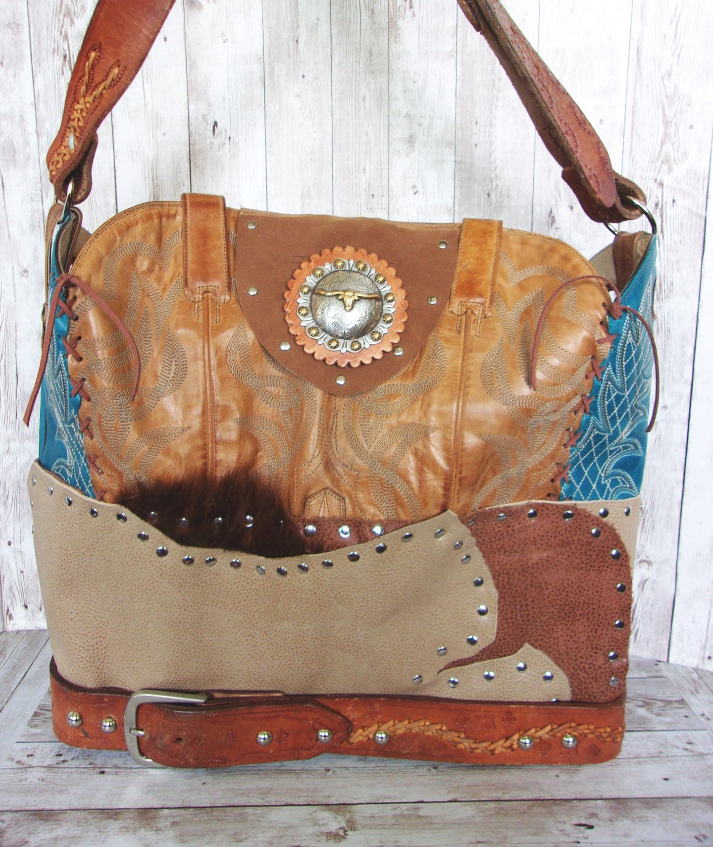 Cowboy Boot Laptop Tote LT38 handcrafted from cowboy boots. Shop Luggage & Bags at ChrisThompsonBags.com and buy the best boot purse, cowboy boot purse, cowgirl handbag, leather laptop tote, recycled cowboy boots, unique gift for her, unique gift for him, unique travel bag, western diaper bag, western laptop tote, western travel bag, XL cowboy Boot Purse, XL leather tote at Chris Thompson Bags.