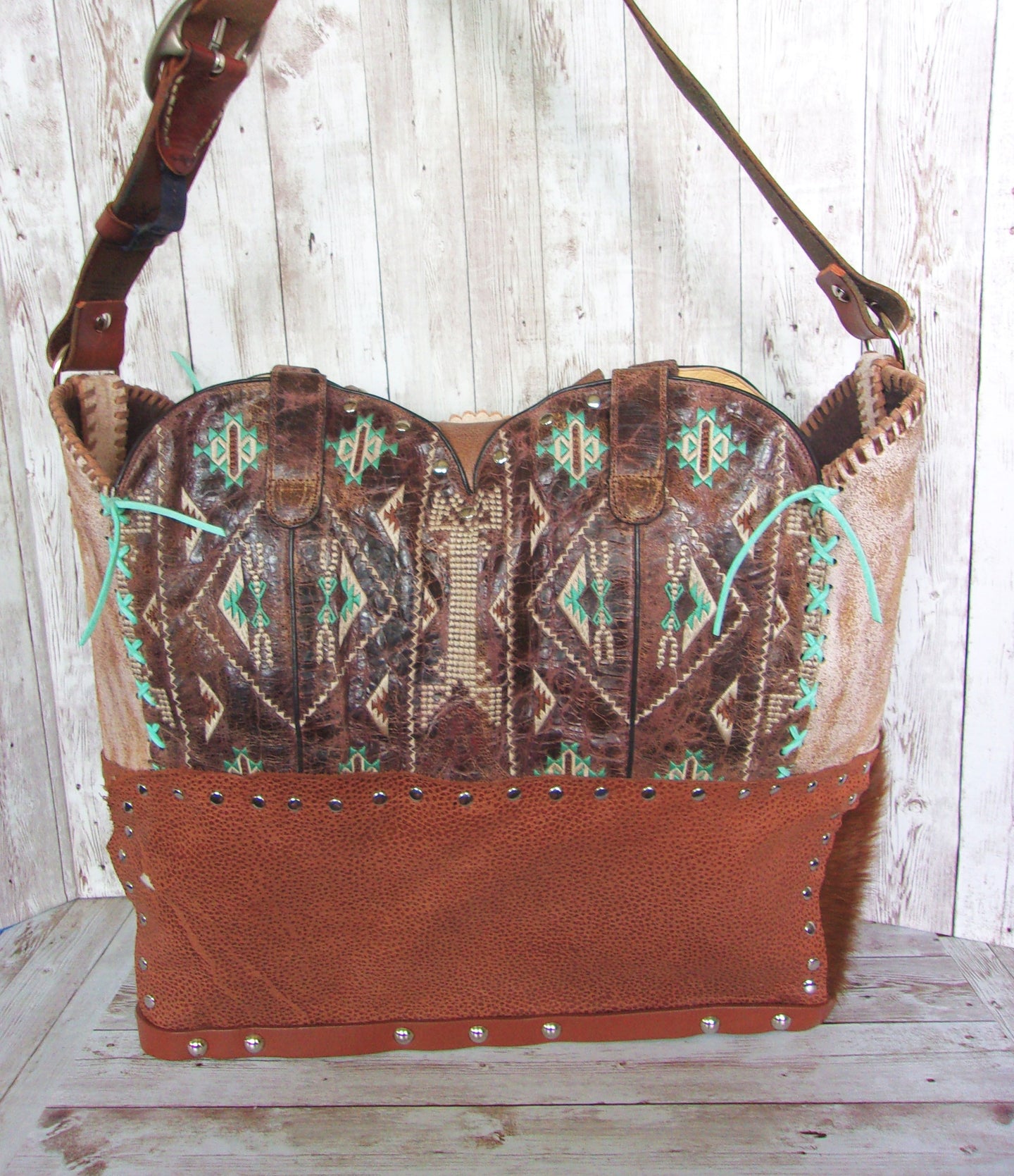 Cowboy Boot Laptop Tote LT41 handcrafted from cowboy boots. Shop Luggage & Bags at ChrisThompsonBags.com and buy the best boot purse, cowboy boot purse, cowgirl handbag, leather laptop tote, recycled cowboy boots, unique gift for her, unique gift for him, unique travel bag, western diaper bag, western laptop tote, western travel bag, XL cowboy Boot Purse, XL leather tote at Chris Thompson Bags.