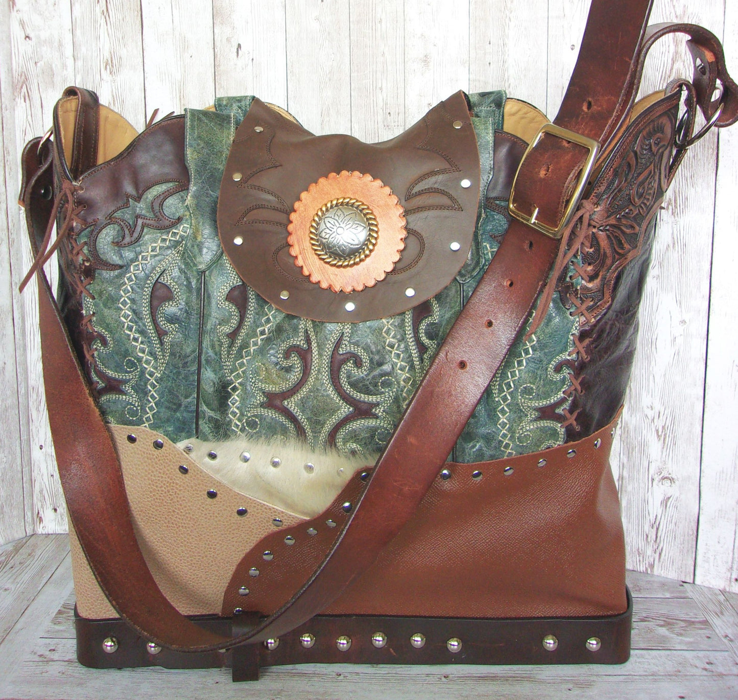 Cowboy Boot Laptop Tote LT44 handcrafted from cowboy boots. Shop Luggage & Bags at ChrisThompsonBags.com and buy the best boot purse, cowboy boot purse, cowgirl handbag, leather laptop tote, recycled cowboy boots, unique gift for her, unique gift for him, unique travel bag, western diaper bag, western laptop tote, western travel bag, XL cowboy Boot Purse, XL leather tote at Chris Thompson Bags.