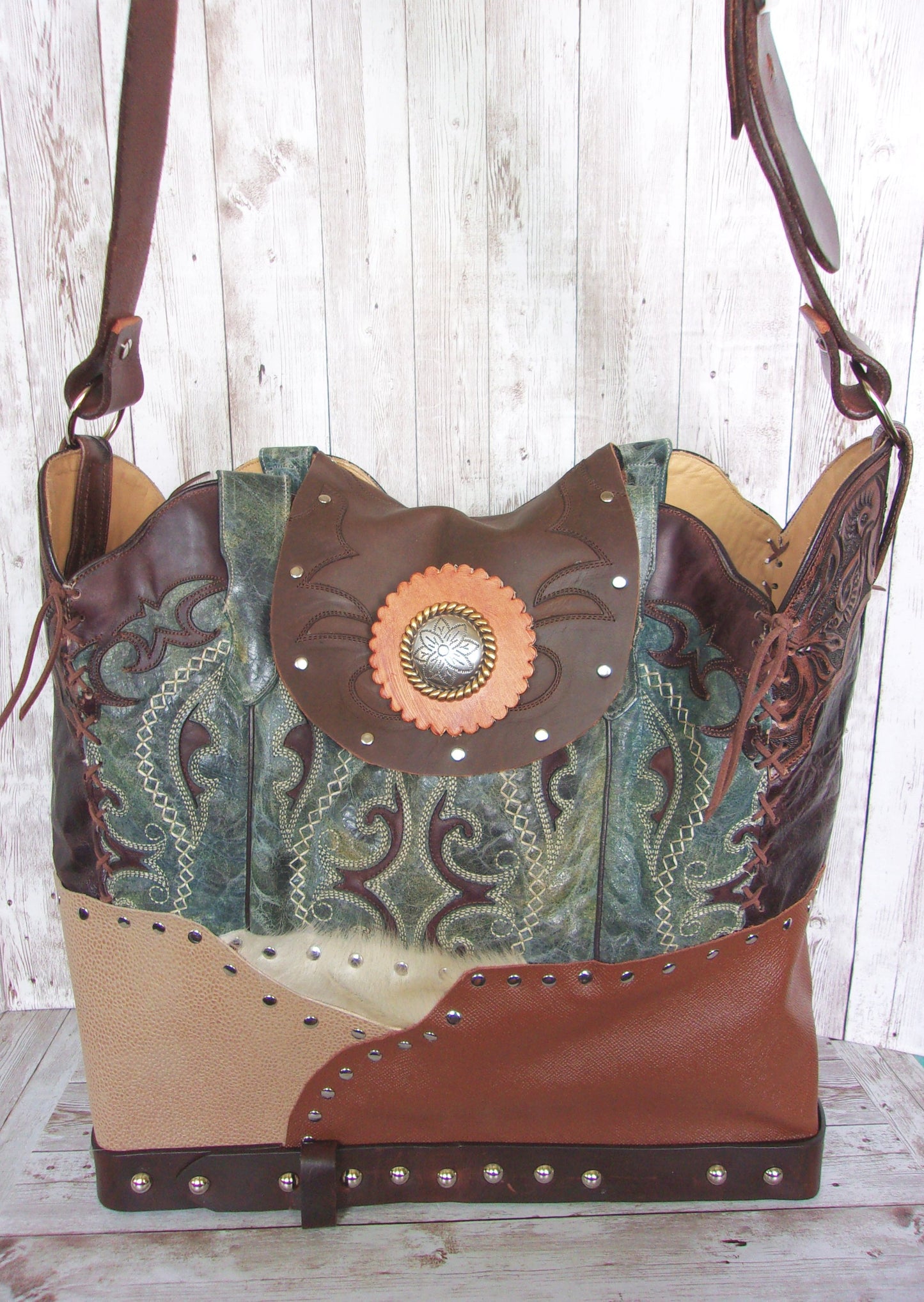 Cowboy Boot Laptop Tote LT44 handcrafted from cowboy boots. Shop Luggage & Bags at ChrisThompsonBags.com and buy the best boot purse, cowboy boot purse, cowgirl handbag, leather laptop tote, recycled cowboy boots, unique gift for her, unique gift for him, unique travel bag, western diaper bag, western laptop tote, western travel bag, XL cowboy Boot Purse, XL leather tote at Chris Thompson Bags.