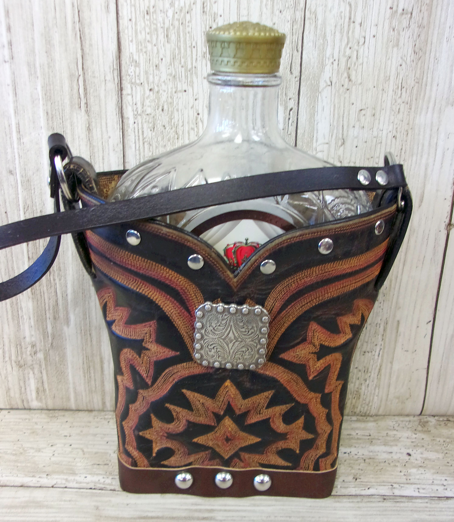Cowboy Boot Whiskey Tote CR156 handcrafted from cowboy boots. Shop all unique leather western handbags, purses and totes at Chris Thompson Bags