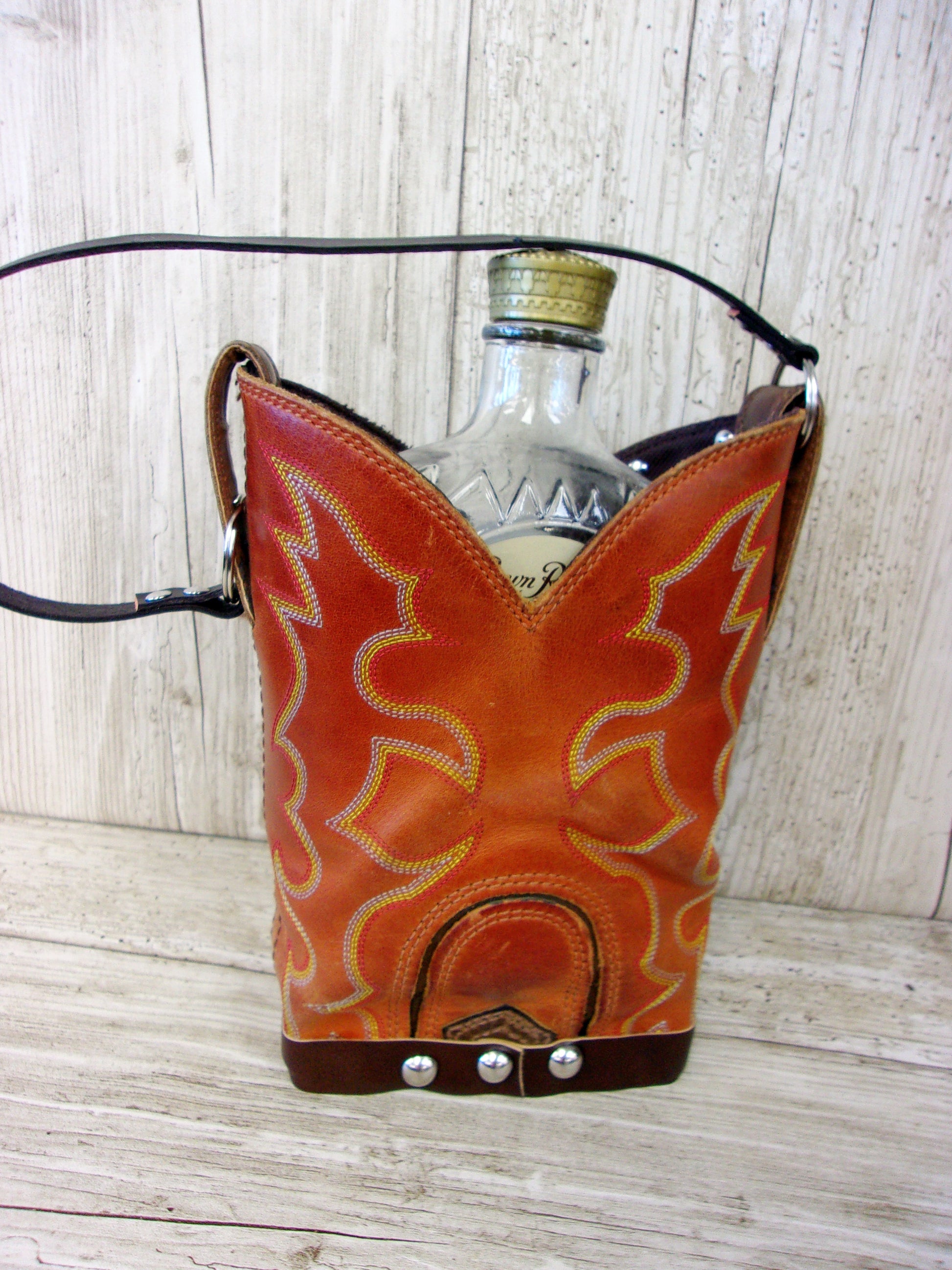 Cowboy Boot Whiskey Tote CR162 handcrafted from cowboy boots. Shop all unique leather western handbags, purses and totes at Chris Thompson Bags