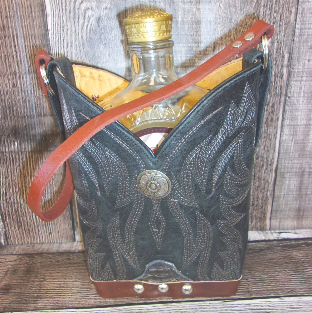 Cowboy Boot Whiskey Tote CR186 handcrafted from cowboy boots. Shop all unique leather western handbags, purses and totes at Chris Thompson Bags
