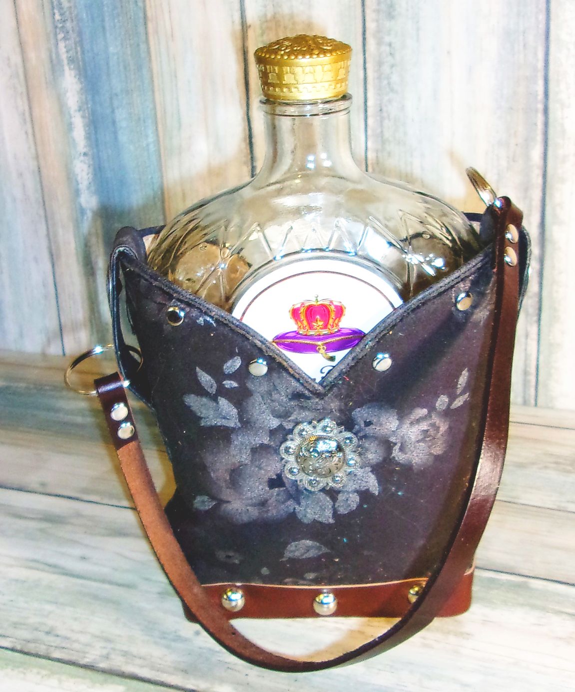 Cowboy Boot Whiskey Tote CR82 handcrafted from cowboy boots. Shop Barware at ChrisThompsonBags.com and buy the best country bridesmaid, country wedding gift, cowboy gift, cowgirl gift, cowgirl party bag, crown royal tote, groomsman gift, rodeo party, rustic liquor tote, western gift, western wedding gift, whiskey caddy, whiskey lover gift at Chris Thompson Bags.