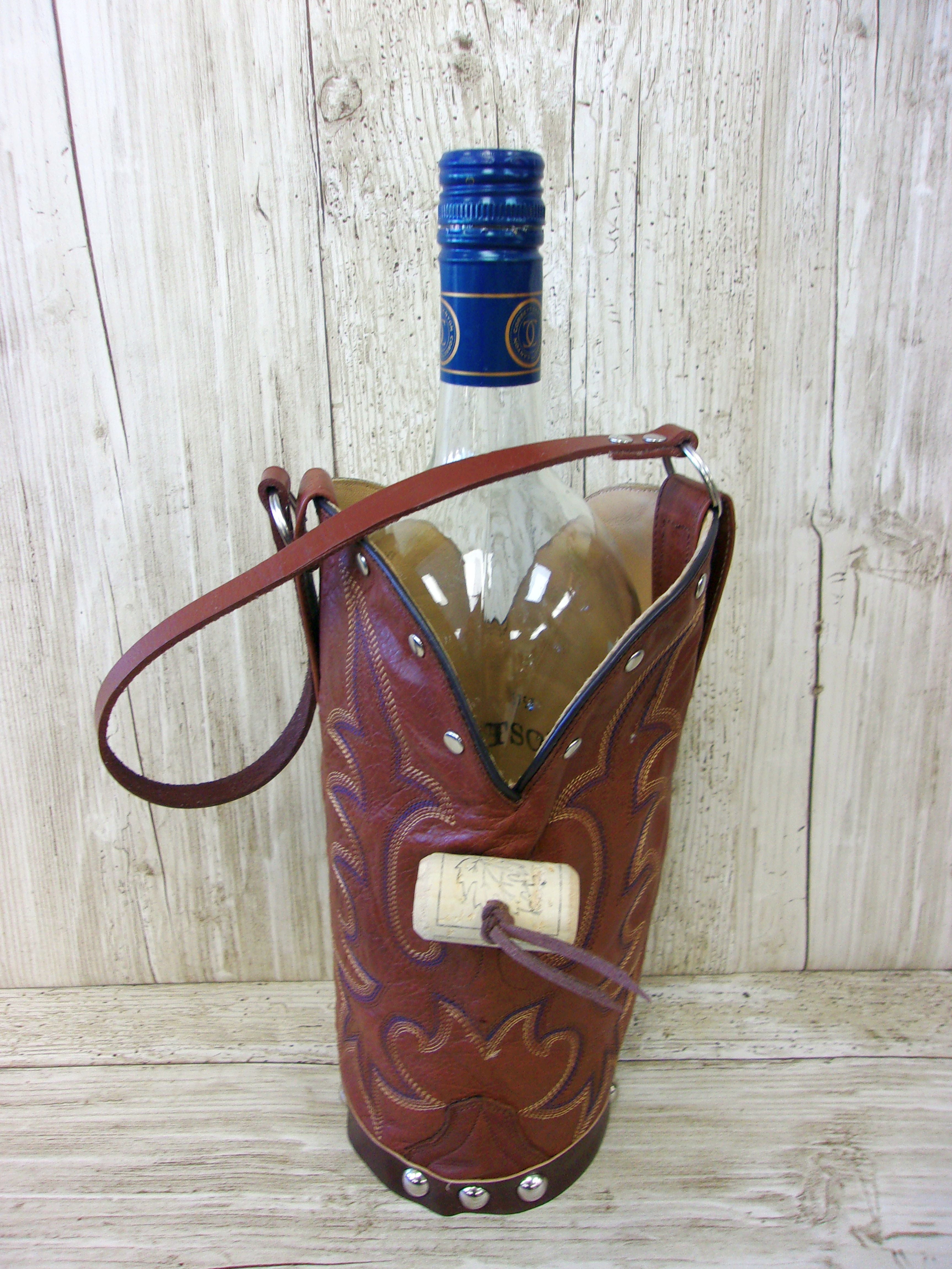 Cowboy Boot Wine Tote - Leather Wine Carrier - Wine Lovers Gift – Leather Wine Bag wt736 Chris Thompson Bags