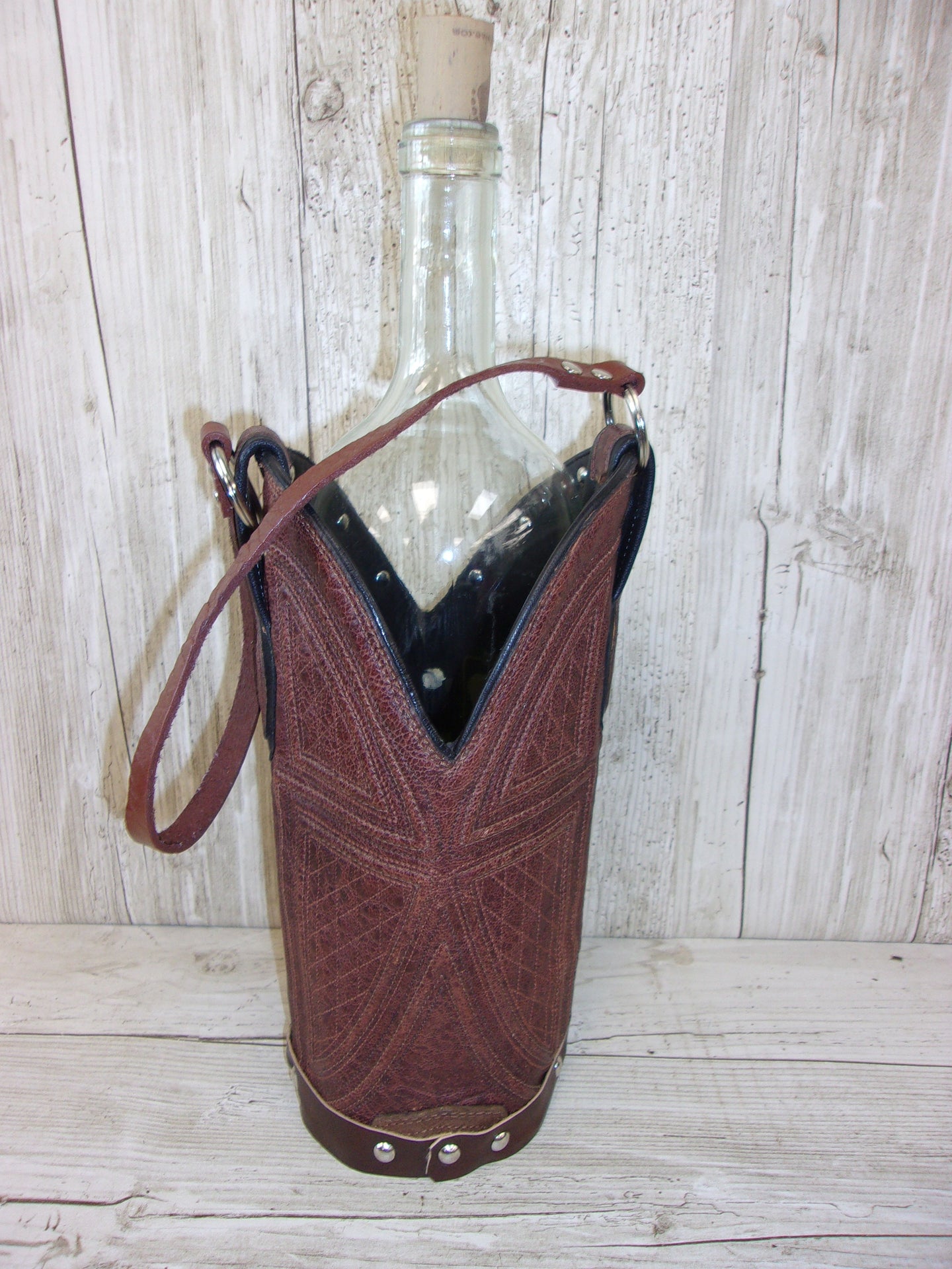 Cowboy Boot Wine Tote wt706 handcrafted from cowboy boots. Shop Wine Carrier Bags at ChrisThompsonBags.com and buy the best country bridesmaid, country centerpiece, country wedding, cowboy gift, cowgirl centerpiece, cowgirl gift, cowgirl wine bag, rodeo party bag, rustic wine carrier, unique western gift, western wine tote, wine lovers gift at Chris Thompson Bags.