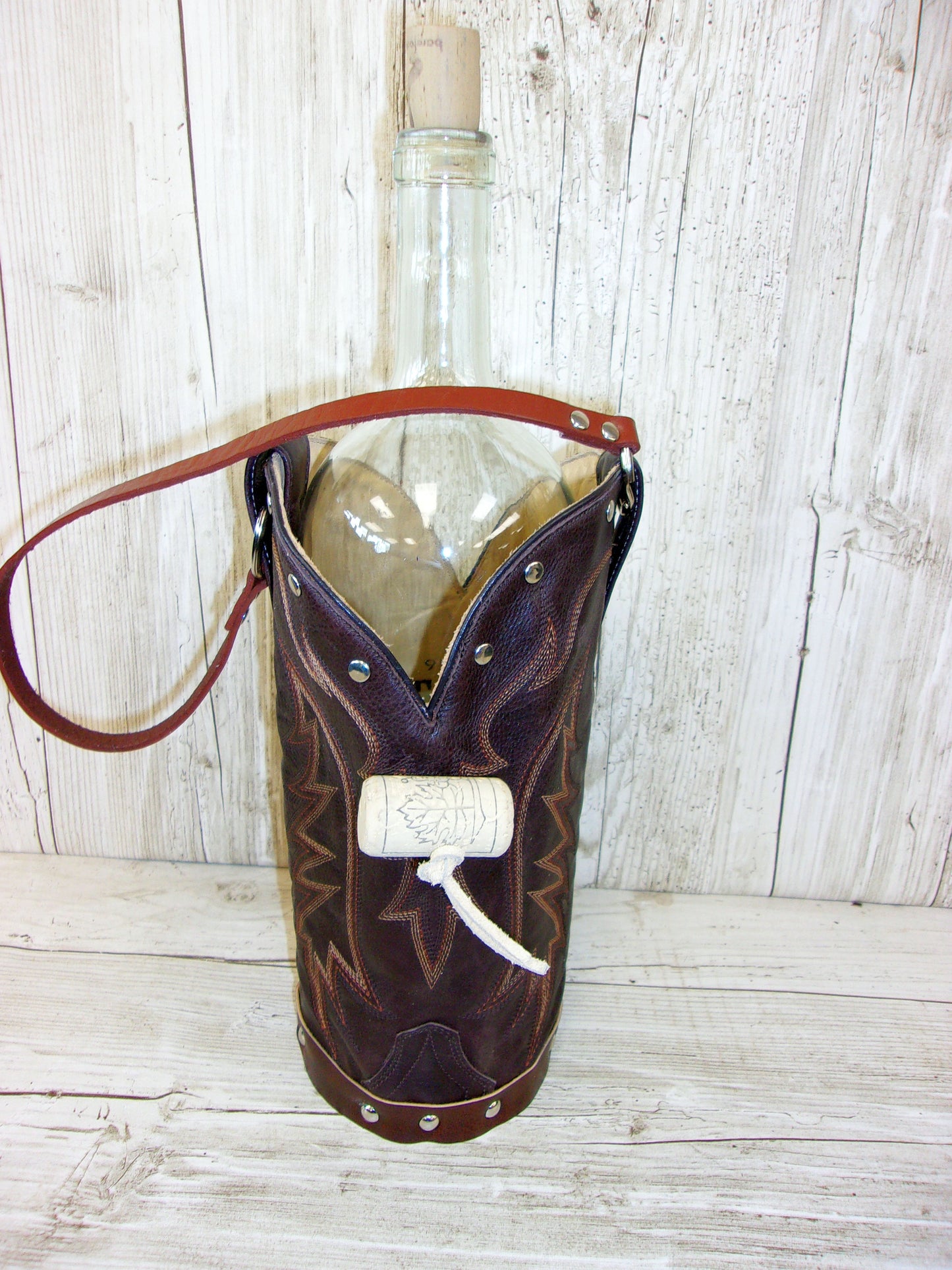 Cowboy Boot Wine Tote wt711 handcrafted from cowboy boots. Shop all unique leather western handbags, purses and totes at Chris Thompson Bags
