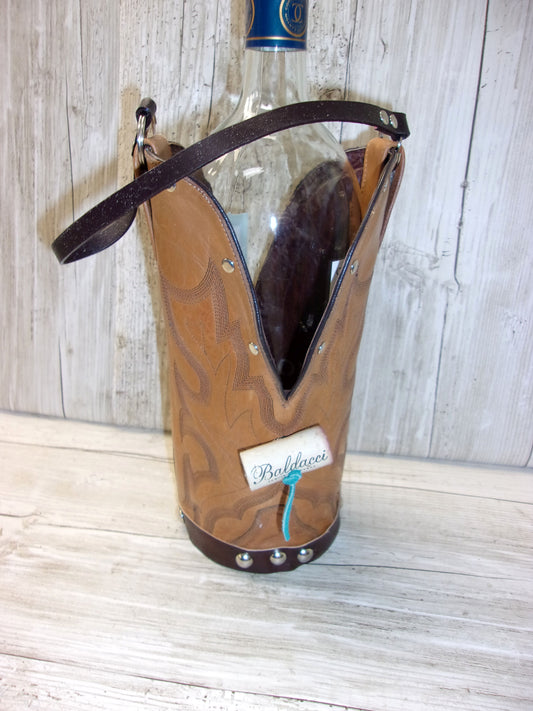 Cowboy Boot Wine Tote wt783 handcrafted from cowboy boots. Shop Wine Carrier Bags at ChrisThompsonBags.com and buy the best country bridesmaid, country centerpiece, country wedding, cowboy gift, cowgirl centerpiece, cowgirl gift, cowgirl wine bag, rodeo party bag, rustic wine carrier, unique western gift, western wine tote, wine lovers gift at Chris Thompson Bags.