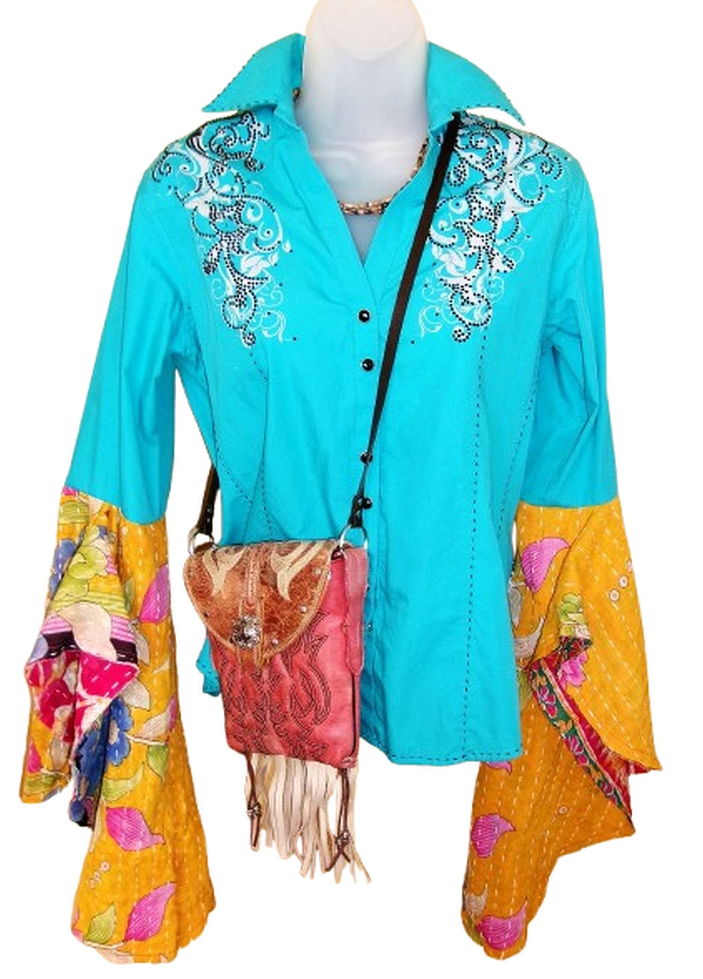 Desert Wing Blouse - Small DW03 handcrafted from cowboy boots. Shop  at ChrisThompsonBags.com and buy the best ["cow skull","Small"] at Chris Thompson Bags.