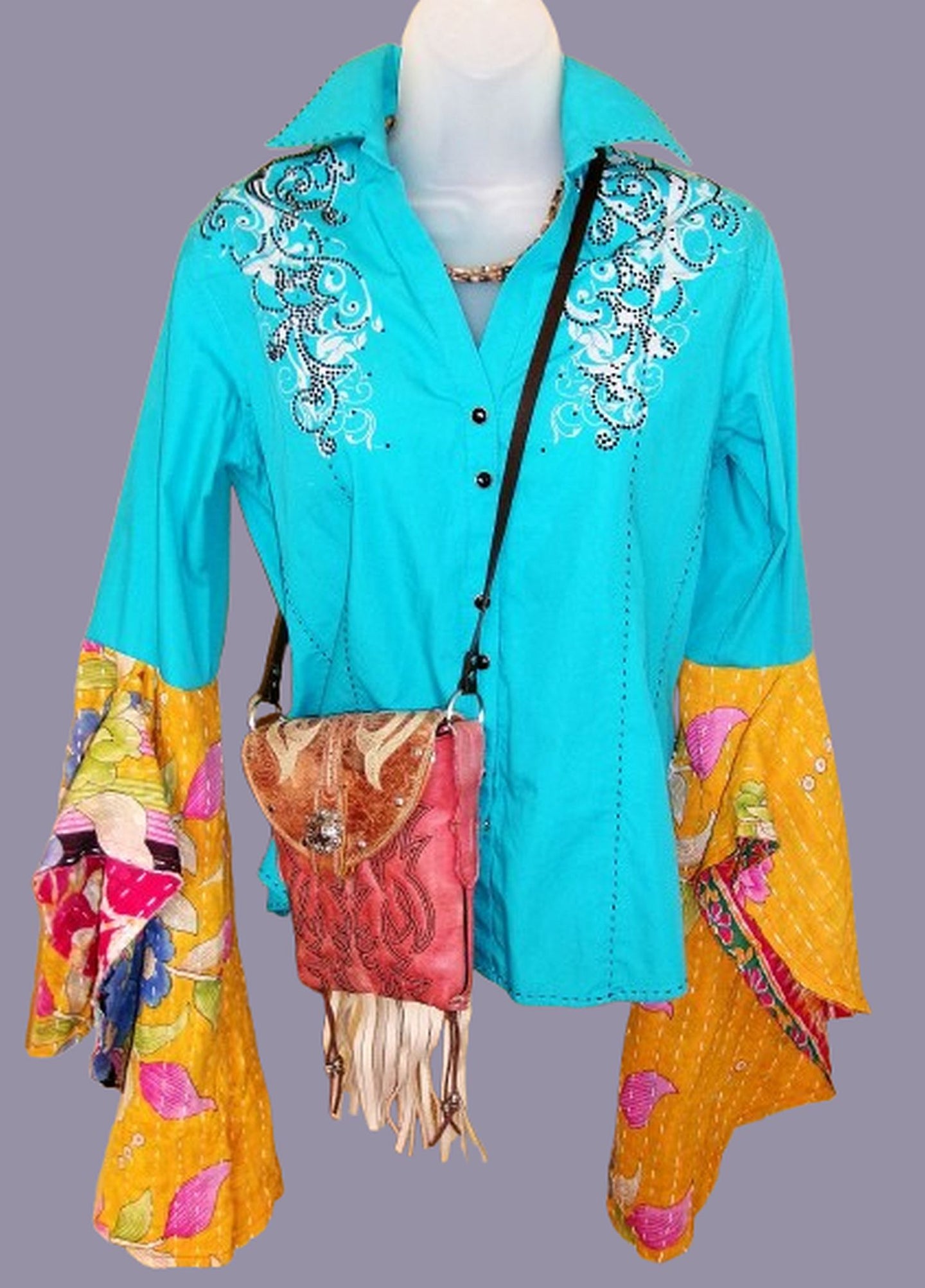 Desert Wing Blouse - Small DW03 handcrafted from cowboy boots. Shop  at ChrisThompsonBags.com and buy the best ["cow skull","Small"] at Chris Thompson Bags.