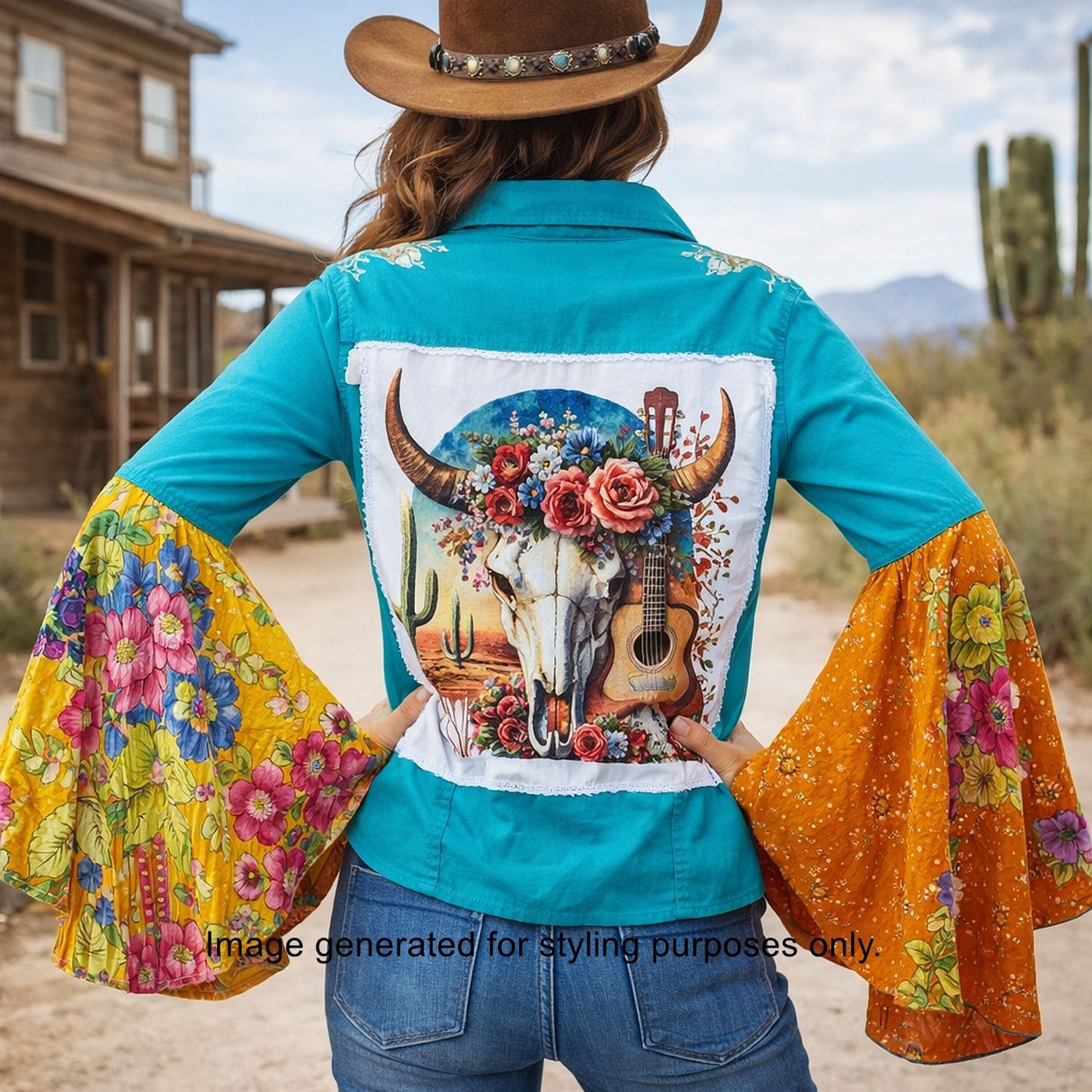 Desert Wing Blouse - Small DW03 handcrafted from cowboy boots. Shop  at ChrisThompsonBags.com and buy the best ["cow skull","Small"] at Chris Thompson Bags.
