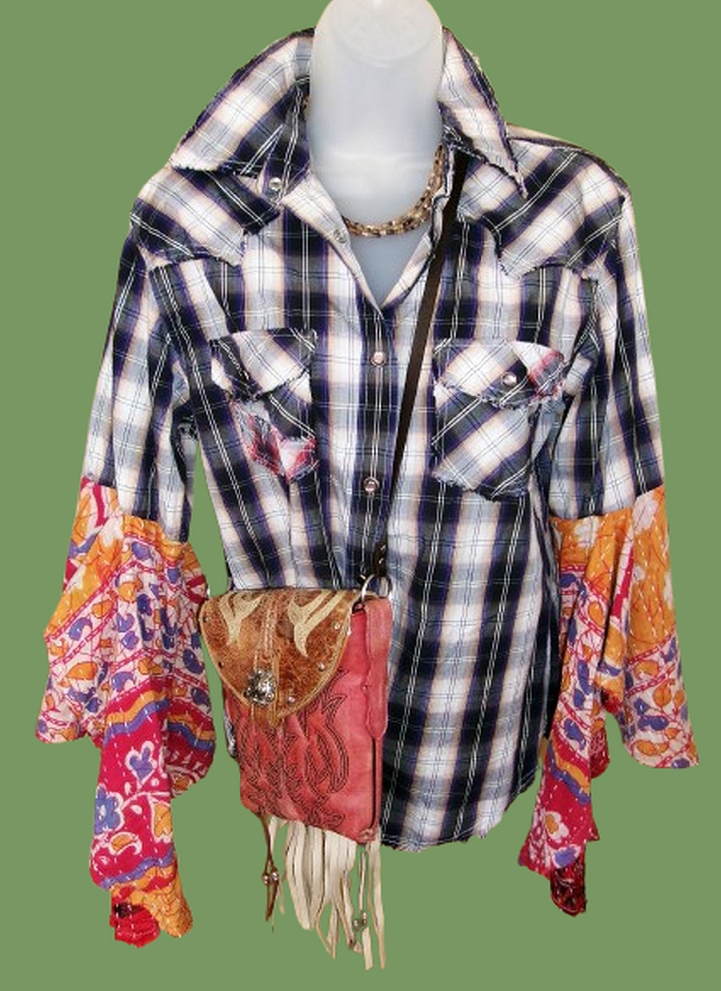 Desert Wing Blouse - Small DW06 handcrafted from cowboy boots. Shop  at ChrisThompsonBags.com and buy the best ["cat","Small"] at Chris Thompson Bags.