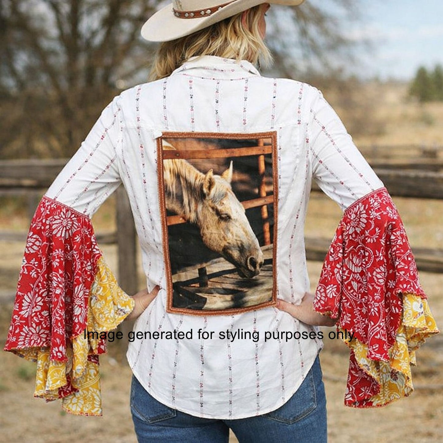Desert Wing Blouse - Small DW07 handcrafted from cowboy boots. Shop  at ChrisThompsonBags.com and buy the best ["horses","Small"] at Chris Thompson Bags.
