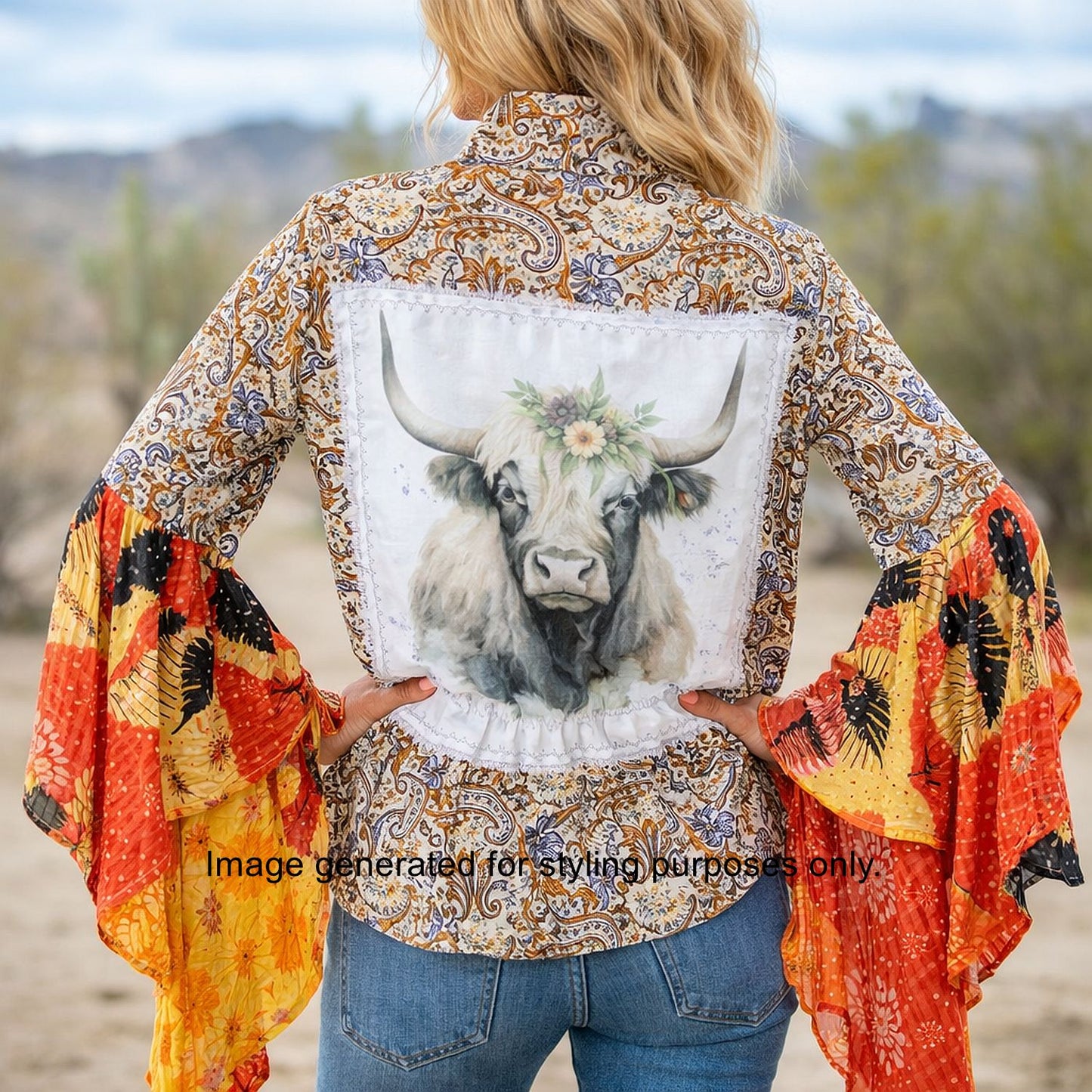 Desert Wing Blouse - Medium DW09 handcrafted from cowboy boots. Shop  at ChrisThompsonBags.com and buy the best ["cow skull","Medium"] at Chris Thompson Bags.