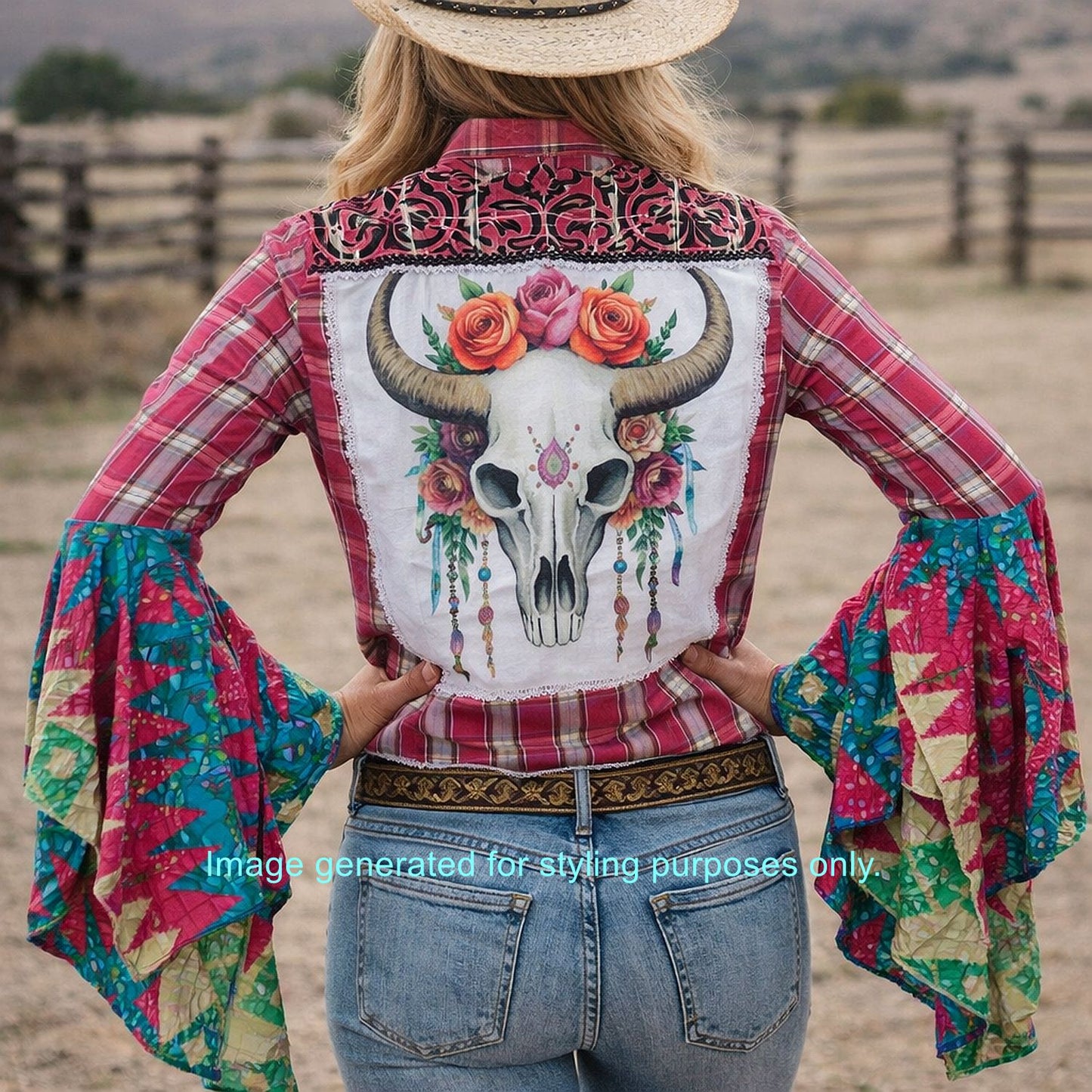 Desert Wing Blouse - Medium DW11 handcrafted from cowboy boots. Shop  at ChrisThompsonBags.com and buy the best ["cow skull","Medium"] at Chris Thompson Bags.