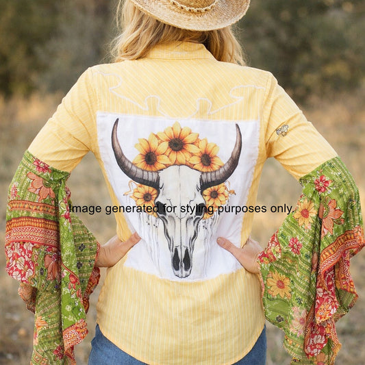 Desert Wing Blouse - Medium DW12 handcrafted from cowboy boots. Shop  at ChrisThompsonBags.com and buy the best ["cow skull","Medium"] at Chris Thompson Bags.