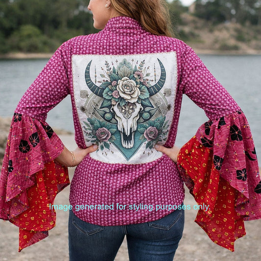 Desert Wing Blouse - Medium DW14 handcrafted from cowboy boots. Shop  at ChrisThompsonBags.com and buy the best ["cow skull","Medium"] at Chris Thompson Bags.