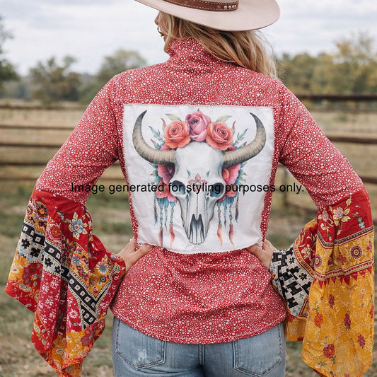 Desert Wing Blouse - Medium DW15 handcrafted from cowboy boots. Shop  at ChrisThompsonBags.com and buy the best ["cow skull","Medium"] at Chris Thompson Bags.