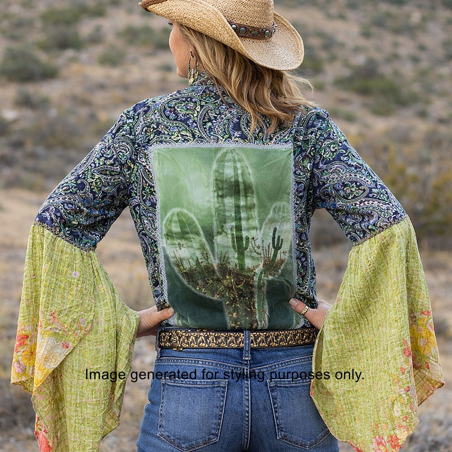 Desert Wing Blouse - Large DW18 handcrafted from cowboy boots. Shop  at ChrisThompsonBags.com and buy the best ["cactus","Large"] at Chris Thompson Bags.