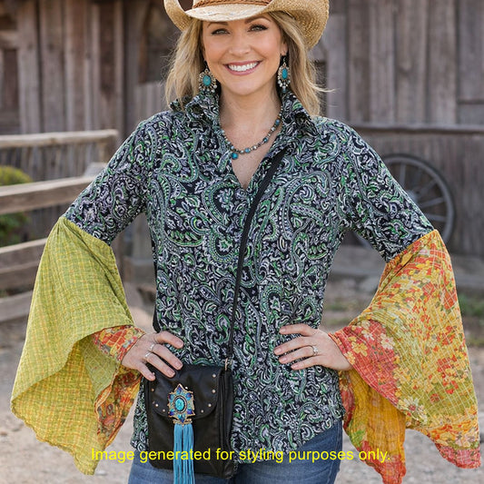 Desert Wing Blouse - Large DW18 handcrafted from cowboy boots. Shop  at ChrisThompsonBags.com and buy the best ["cactus","Large"] at Chris Thompson Bags.