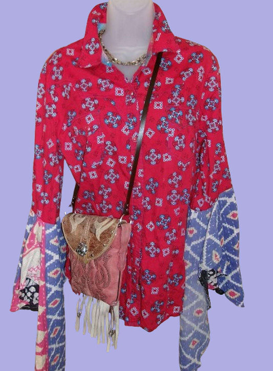 Desert Wing Blouse - Large DW21 handcrafted from cowboy boots. Shop  at ChrisThompsonBags.com and buy the best ["cow skull","Large"] at Chris Thompson Bags.