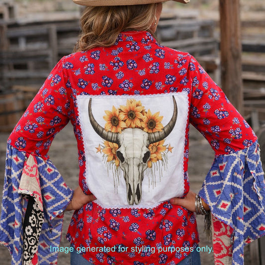 Desert Wing Blouse - Large DW21 handcrafted from cowboy boots. Shop  at ChrisThompsonBags.com and buy the best ["cow skull","Large"] at Chris Thompson Bags.