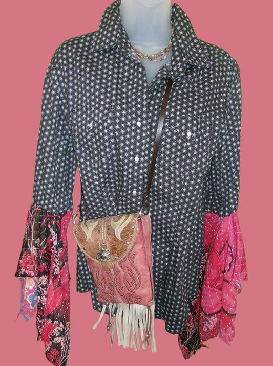 Desert Wing Blouse - Large DW22 handcrafted from cowboy boots. Shop  at ChrisThompsonBags.com and buy the best ["horses","Large"] at Chris Thompson Bags.