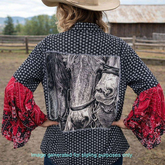Desert Wing Blouse - Large DW22 handcrafted from cowboy boots. Shop  at ChrisThompsonBags.com and buy the best ["horses","Large"] at Chris Thompson Bags.