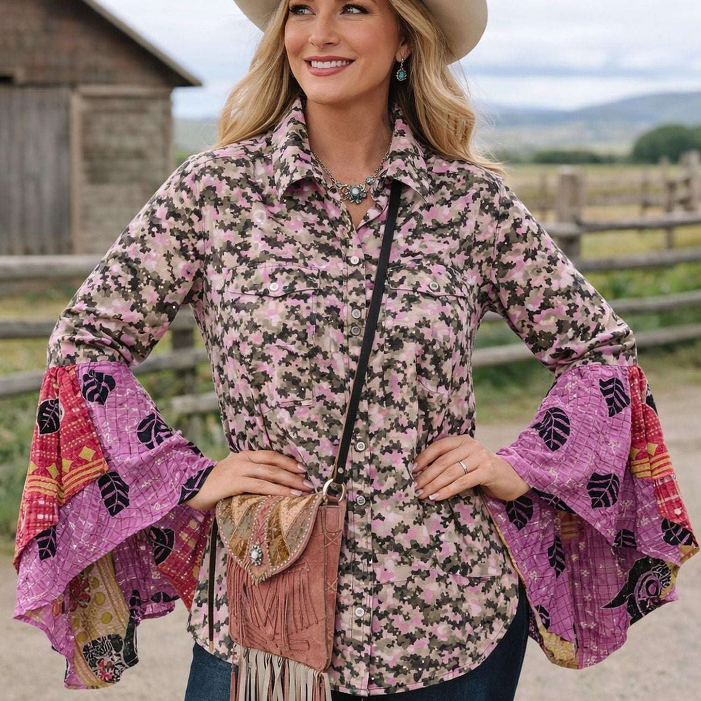 Desert Wing Blouse - Large DW23 handcrafted from cowboy boots. Shop  at ChrisThompsonBags.com and buy the best ["horses","Large"] at Chris Thompson Bags.