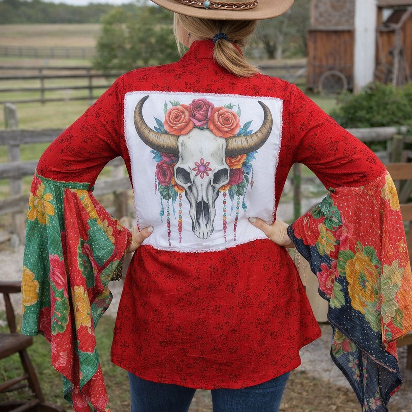 Desert Wing Blouse - X-Large DW28 handcrafted from cowboy boots. Shop  at ChrisThompsonBags.com and buy the best ["cow skull","XLG"] at Chris Thompson Bags.