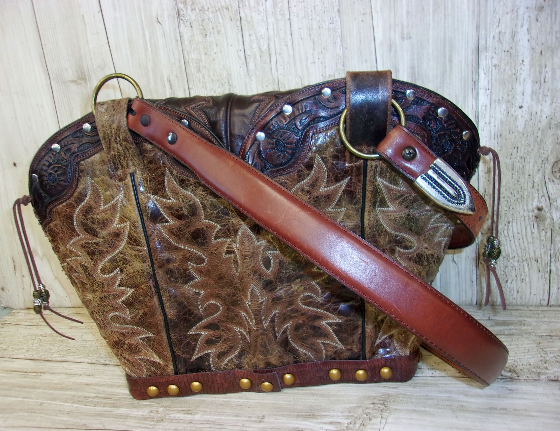 Double Cowboy Boot Purse DB329 handcrafted from cowboy boots. Shop Handbags at and buy the best boot top purse, Country Chic, country fashion, country style, cowboy boot lover, cowboy boot purse, Cowgirl Chic, cowgirl style, luxury handbag, rodeo purse, western chic, western fashion, western style at Chris Thompson Bags.