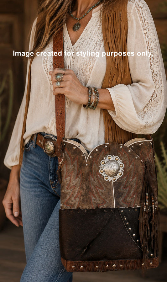 Top Shelf Cowboy Boot Purse with Fringe TS301