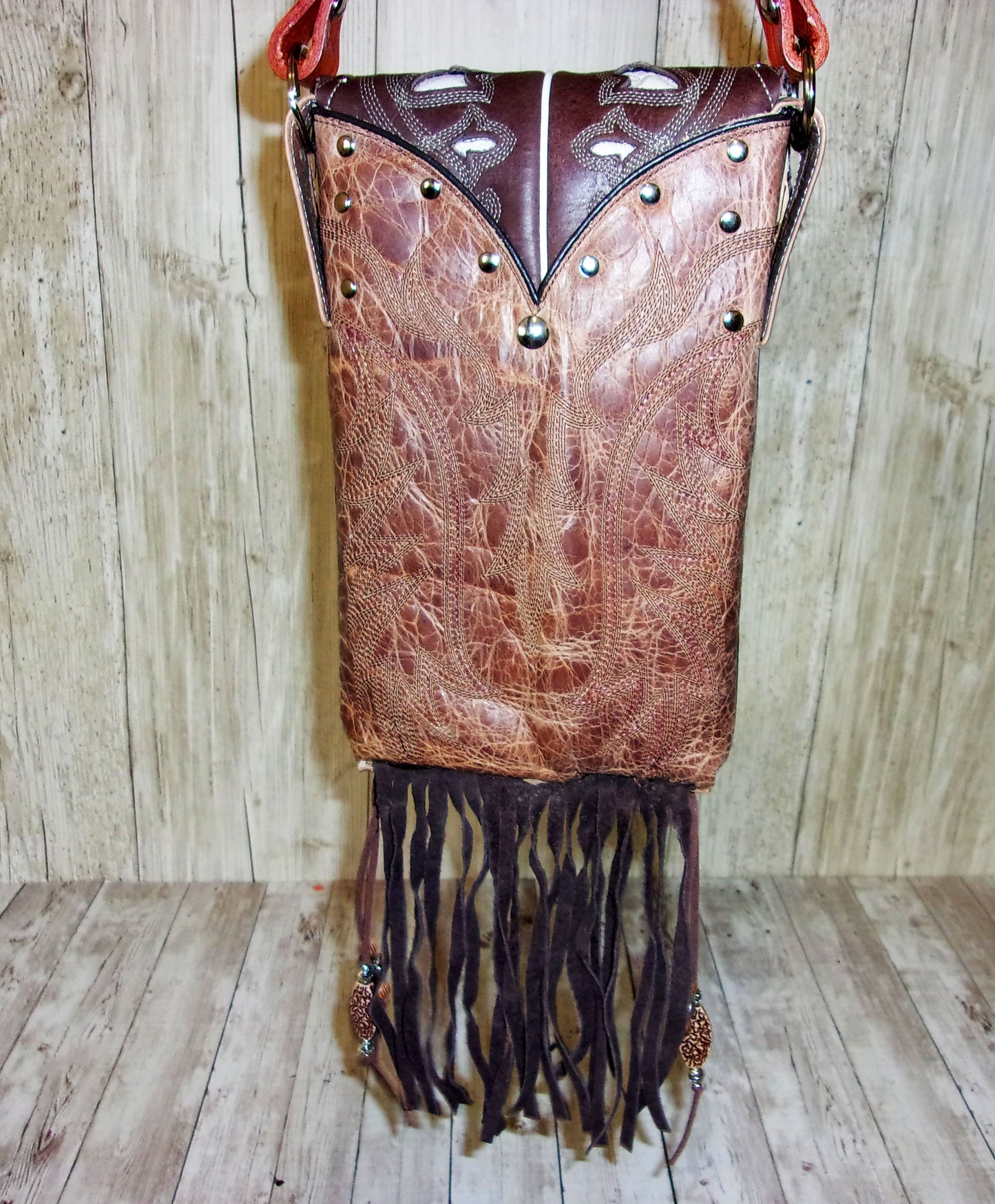 Small Concealed Carry Purse with Fringe CB113 handcrafted from cowboy boots. Shop all unique leather western handbags, purses and totes at Chris Thompson Bags