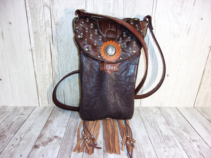 Small Concealed Carry Purse with Fringe CB38 handcrafted from cowboy boots. Shop all unique leather western handbags, purses and totes at Chris Thompson Bags