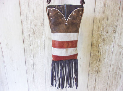 Small Concealed Carry Purse with Fringe CB87 handcrafted from cowboy boots. Shop all unique leather western handbags, purses and totes at Chris Thompson Bags