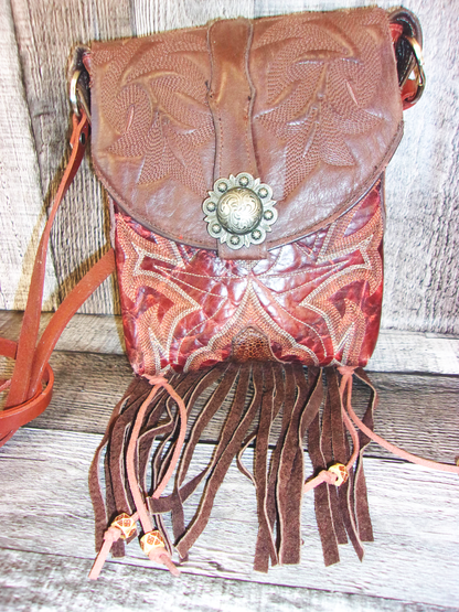 Small Cowboy Boot Purse with Fringe sm136 handcrafted from cowboy boots. Shop all unique leather western handbags, purses and totes at Chris Thompson Bags