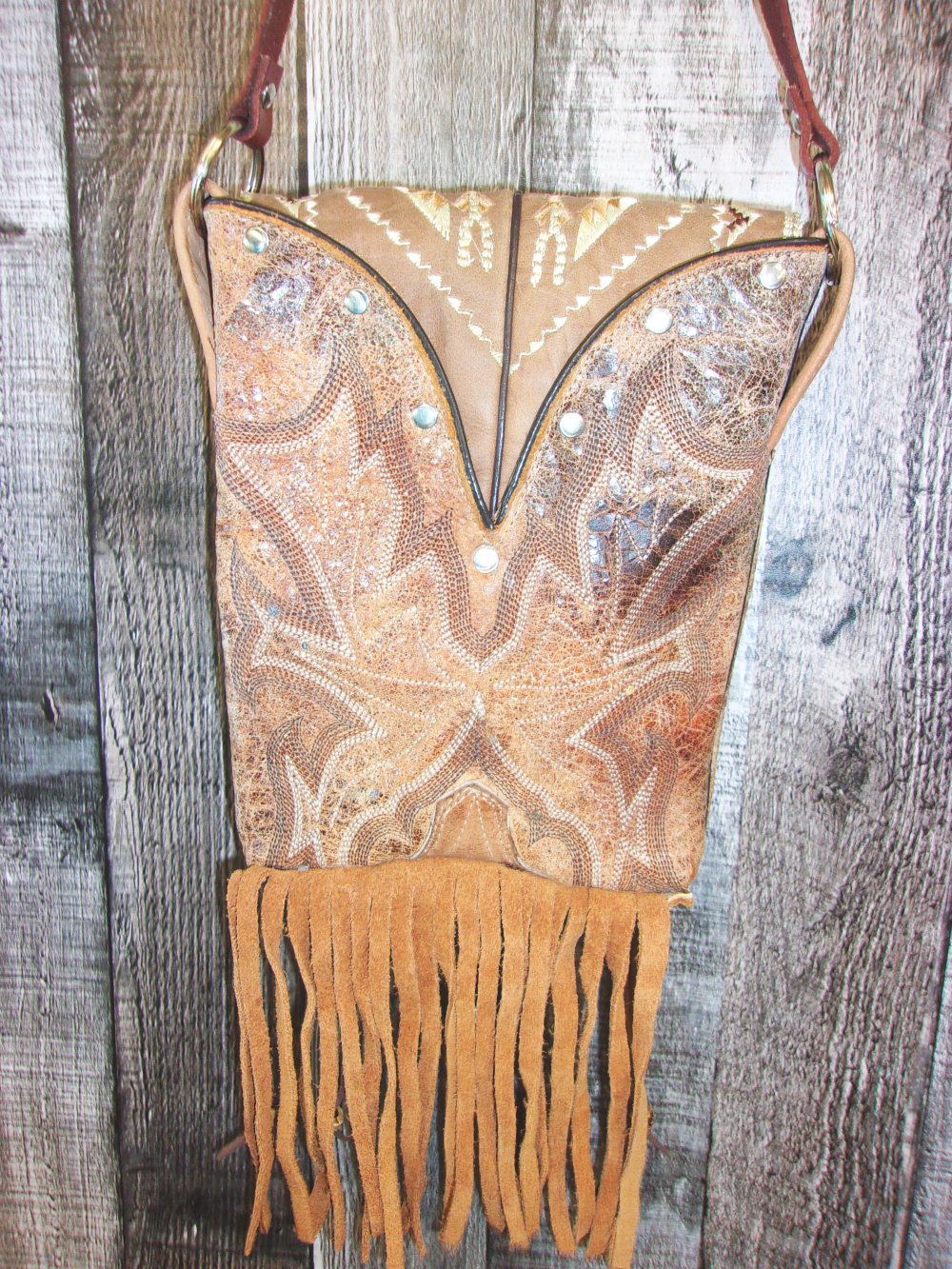 Small Cowboy Boot Purse with Fringe sm147 handcrafted from cowboy boots. Shop all unique leather western handbags, purses and totes at Chris Thompson Bags