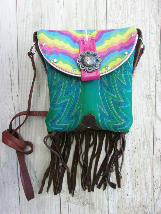 Small Cowboy Boot Purse with Fringe sm177 handcrafted from cowboy boots. Shop all unique leather western handbags, purses and totes at Chris Thompson Bags