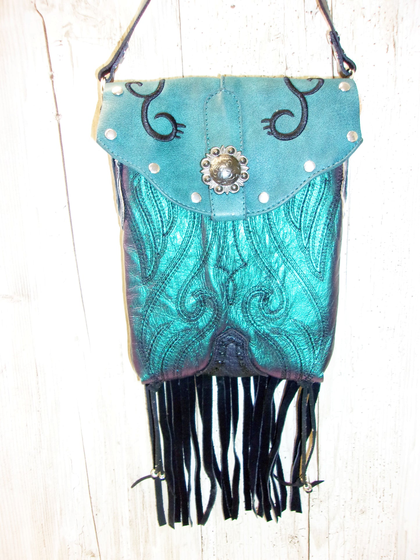 Small Cowboy Boot Purse with Fringe sm215 handcrafted from cowboy boots. Shop all unique leather western handbags, purses and totes at Chris Thompson Bags