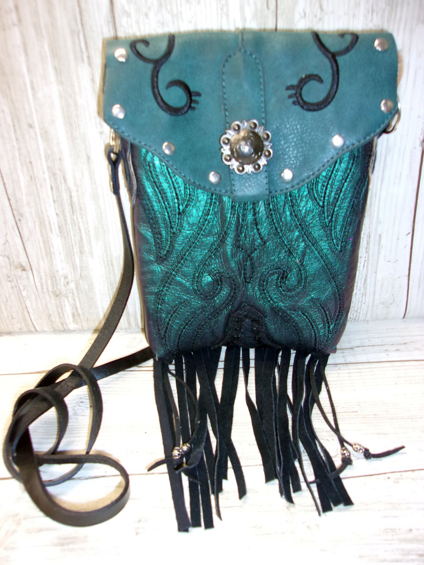 Small Cowboy Boot Purse with Fringe sm215 handcrafted from cowboy boots. Shop all unique leather western handbags, purses and totes at Chris Thompson Bags