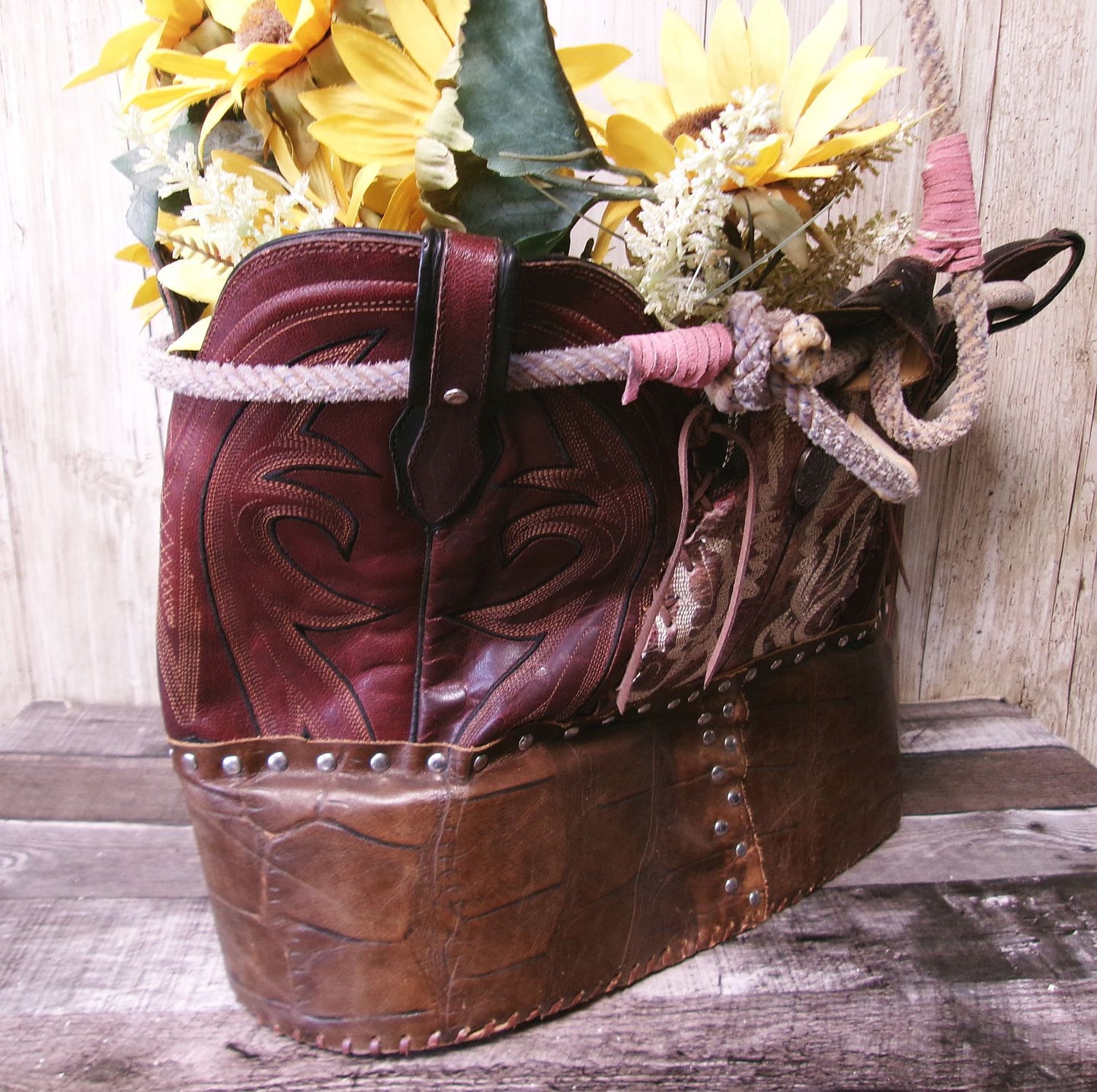 Western  Leather Basket BA24